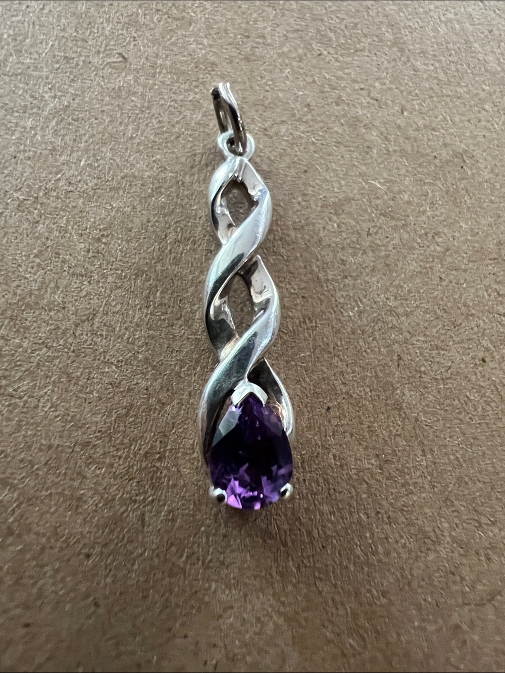 Sterling Silver Twist Pendant with Amethyst Teardrop Stone